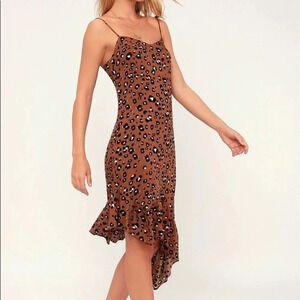 Felina Brown Leopard Print Asymmetrical Midi Dress